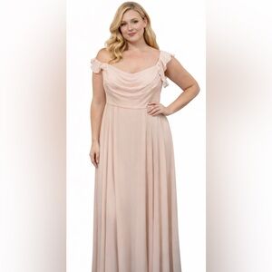 19” ptp Elegant Peach Ruffle Dress wtoo Watters chiffon light pink dress silk